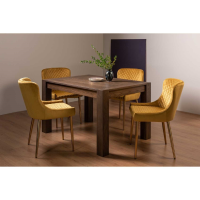 Turin Dark Oak Medium Extending Kitchen Dining Set 4 Mustard Yellow Velvet Chairs
