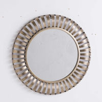 Kensington Large Golden Metal Slatted Frame Circular Wall Mirror