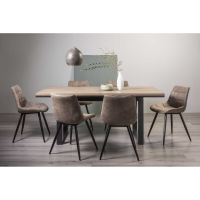 Weathered Oak 190 to 240cm Extending Dining Table Set with 6 Tan Faux Leather Chairs