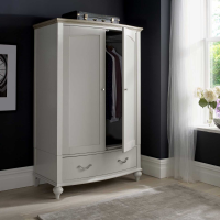 Montreux Grey Washed Oak Wood And Soft Grey 2 Door Double Wardrobe With Drawers
