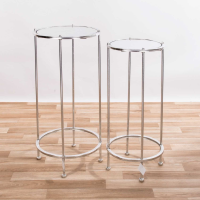 Metal Silver Leaf Parisienne Set Of 2 Round Mirrored Nesting Tables