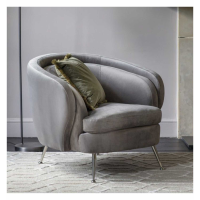 Modern Style Grey Velvet Fabric Arched Back 1 Seater Living Room Tub Armchair 79x93cm