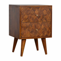 Modern Bedroom Bedside Chestnut With 2 Assorted Pattern Drawer Front 56x40cm