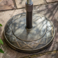 Round Parasol Base Distressed Metal and Concrete Made Decorative Designed
