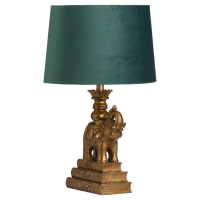 Antique Gold Elephant Table Lamp With Emerald Green Velvet Fabric Shade