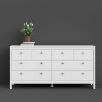 Modern Wide White 8 Drawer Double Dresser With Metal Knobs 79.7x159.4x38.4cm