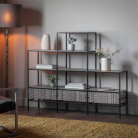 Modern Metal and Wood Open Display Shelving Unit 9 Shelves 3 Drawers 120cm