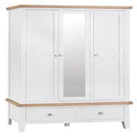 Modern Oak White Painted Large 3 Door 2 Drawer Bedroom Wardrobe 195 x 145cm