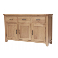 Solid Oak Natural Large Sideboard Cabinet 3 Drawers 3 Doors Bar Handles