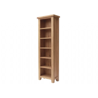 Light Natural Solid Oak Slim Narrow Tall Open Bookcase 6 Shelves
