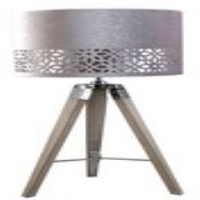 Medium Wood Tripod Table Lamp With Grey Shade