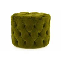 Round Green Moss Velvet Fabric Deep Buttoned Footstool 55cm Diameter