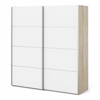 Modern Tall Wide Light Oak White 2 Sliding Door Double Bedroom Wardrobe 200.4x182.4cm