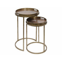 Round Antique Gold Atlas Set Of 2 Nesting Side Tray Top Tables 48cm Diameter