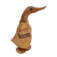 Modern Style Wooden Hand Carved Natural Finish Small Welcome Duck 18 x 17cm