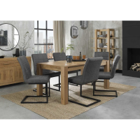 Turin Light Oak 165 to 225cm Extending Dining Set 6 Dark Grey Fabric Cantilever Chairs