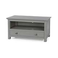 Modern 1 Drawer TV Unit with Soft Grey Painted Finish Body and Bonded Glass Top