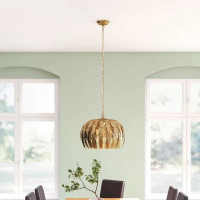 Stylish Gold Painted Finish Pendant Ceiling Lighting With Leaf Detail in Silver