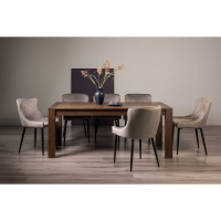 Dark Oak Extending Dining Table Set with 8 Grey Velvet Fabric Chairs