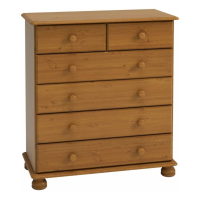 Richmond Pine Wood Stained Lacquered 2 Over 4 Bedroom Chest Of Drawers 90x83cm