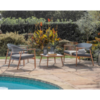 Scandi Wooden Rattan Outdoor Lounge Set In Grey Double Ribbed Half Round Weave