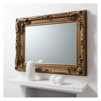 Traditional Carved Gold Finish Wood Frame Rectangular Bedroom Wall Mirror 120x89.5cm