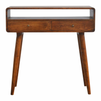 Scandinavian Style Mango Wood 2 Drawer Curved Console Table With Open Slot 90 x 90cm