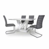Saturn Marble Top Medium Rectangular Table and 4 Callisto Grey Leather Chairs Dining Set