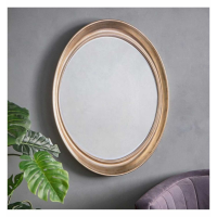 Modern Oval Beveled Glass Wall Hanging Portrait Mirror in Champagne Silver