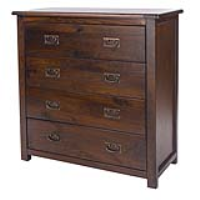 Large Traditional Dark Wood Chest of 4 Drawers Lacquered Solid Pine