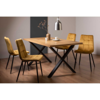 Ramsay Oak 6 Seater Dining Table with X Leg And 4 Mondrian Mustard Velvet Chairs Dining Set