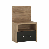 Industrial Modern Oak and Matt Black 1 Drawer Bedside Table Cabinet Open Shelf LH