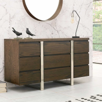 Dark Oak Large 9 Drawer Sideboard with Chrome Metal Frame 140cm Wide