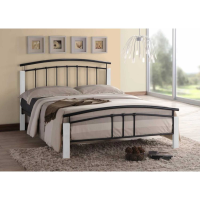 White Painted Wood Black Metal 4ft 120cm Small Double Bed Arched Headboard Low Foot Board