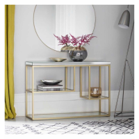 Modern Console Hallway Table Champagne Metal Frame Bevelled Mirror Top 120cm Wide