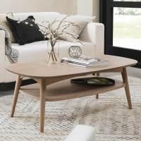 Scandinavian Light Oak Coffee Table with Lower Shelf Rounded Edges