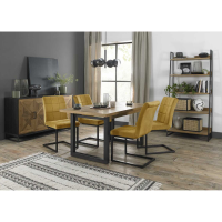 Modern Rustic Oak Extending Dining Table Set with 4 Mustard Yellow Velvet Chairs