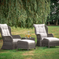 Natural Rattan 3 Piece Outdoor Garden Armchair Set Footstool and Side Table