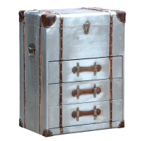 Industrial Aluminium Silver 3 Drawer Bedside Table Cabinet Nightstand Lift Up Top Lid