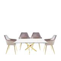 Value Nova 160cm Gold Rectangtular Dining Set With 4 Quinn Grey Chairs