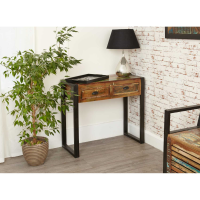 Rustic Console Hall Table Painted Boat Wood Steel Framed and 2 Drawers