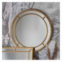 Modern Style Round Bevelled Wall Mirror With Gold Finish Metal Frame 90cm Diameter