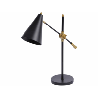 Mercer Black Conical Head and Arm Desk Table Lamp With Brass Stem E27 40W