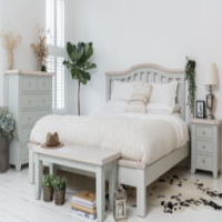 Grey Painted Curved 5ft King Size Bed Frame Shaker Style Chalked Oak Top