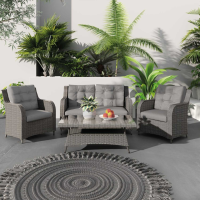 Grey Rattan Outdoor Garden 2 Seater Sofa Set with 2 Armchairs and Coffee Table