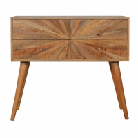 Sunrise Patterned 4 Drawer Living Room Console Hall Table With Nordic Style Legs 70x80cm