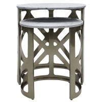 Metropolitan Set of 2 Side Tables Metallic Black Nickel Finish With Grey Marble
