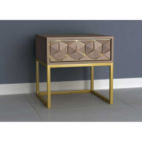 Side Lamp Table Brown Mango Wood Gold Legs 1 Drawer 45cm Square