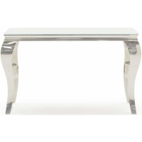 Louis White Tempered Glass Hallway Console Table Chrome Steel Legs 125cm