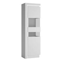 Modern White and High Gloss Narrow Display Cabinet (RHD) with LED lighting 198x60cm